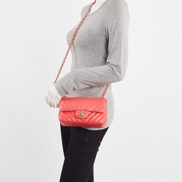 Chanel Pink Chevron Quilted Lambskin Leather Classic Mini Rectangular - Picture 3 of 9